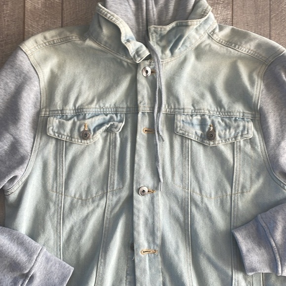 Bklyn Men's Size Large Hooded Sweatshirt Denim Jean Jacket - Picture 3 of 8